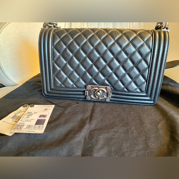 CHANEL Handbags - Chanel Old Medium Classic Black Boy Bag